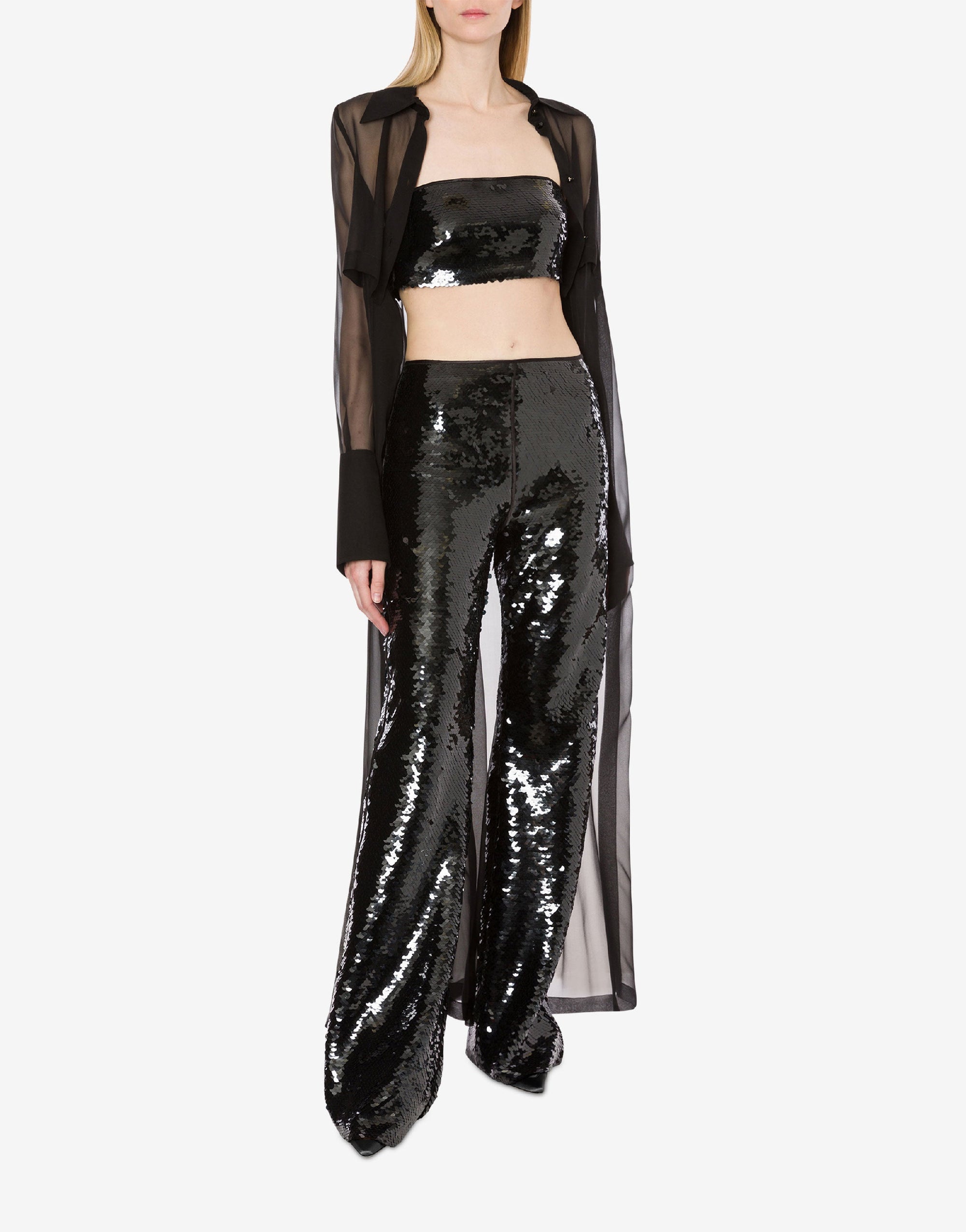 Top court brodé de sequins - Black