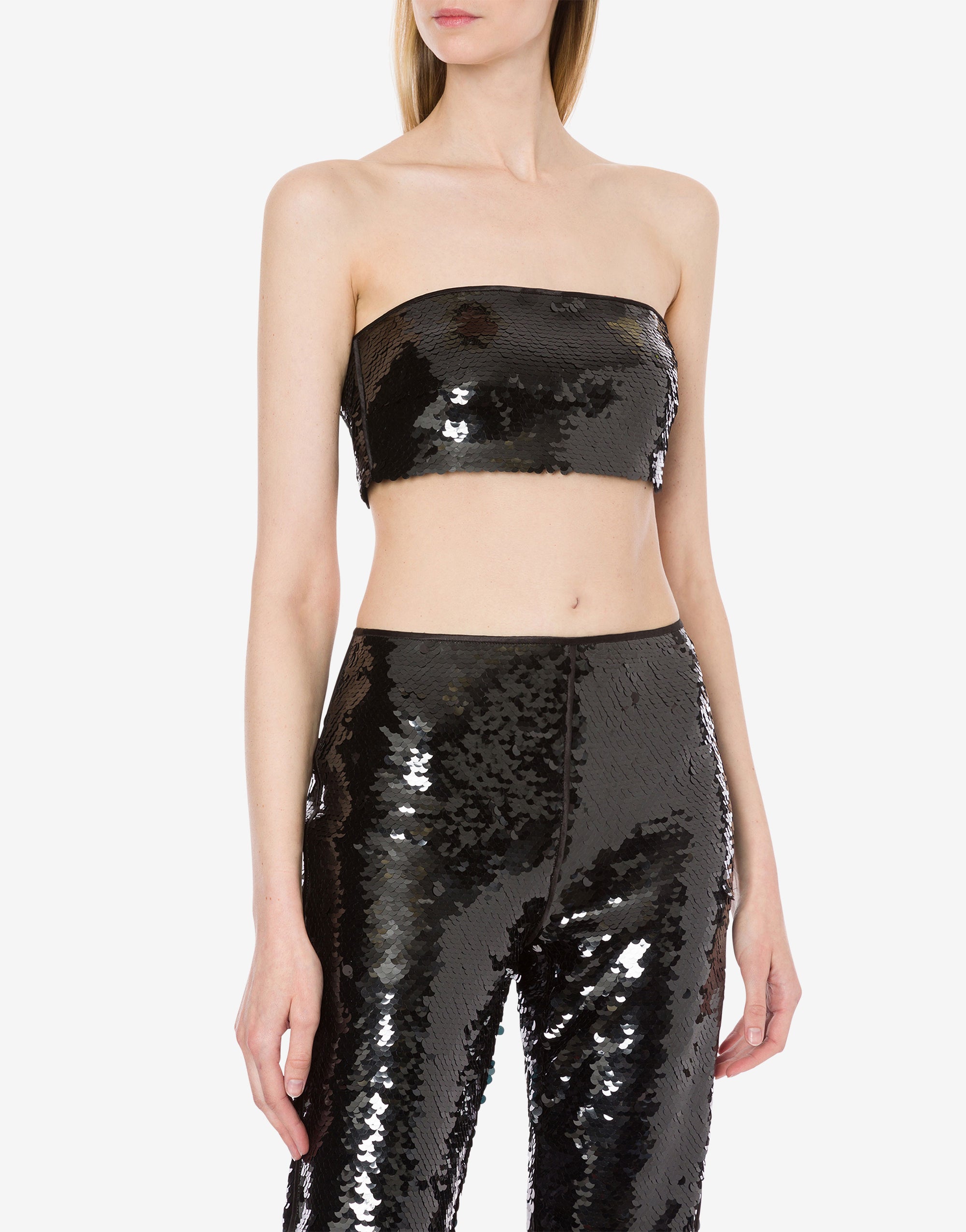 Top court brodé de sequins - Black
