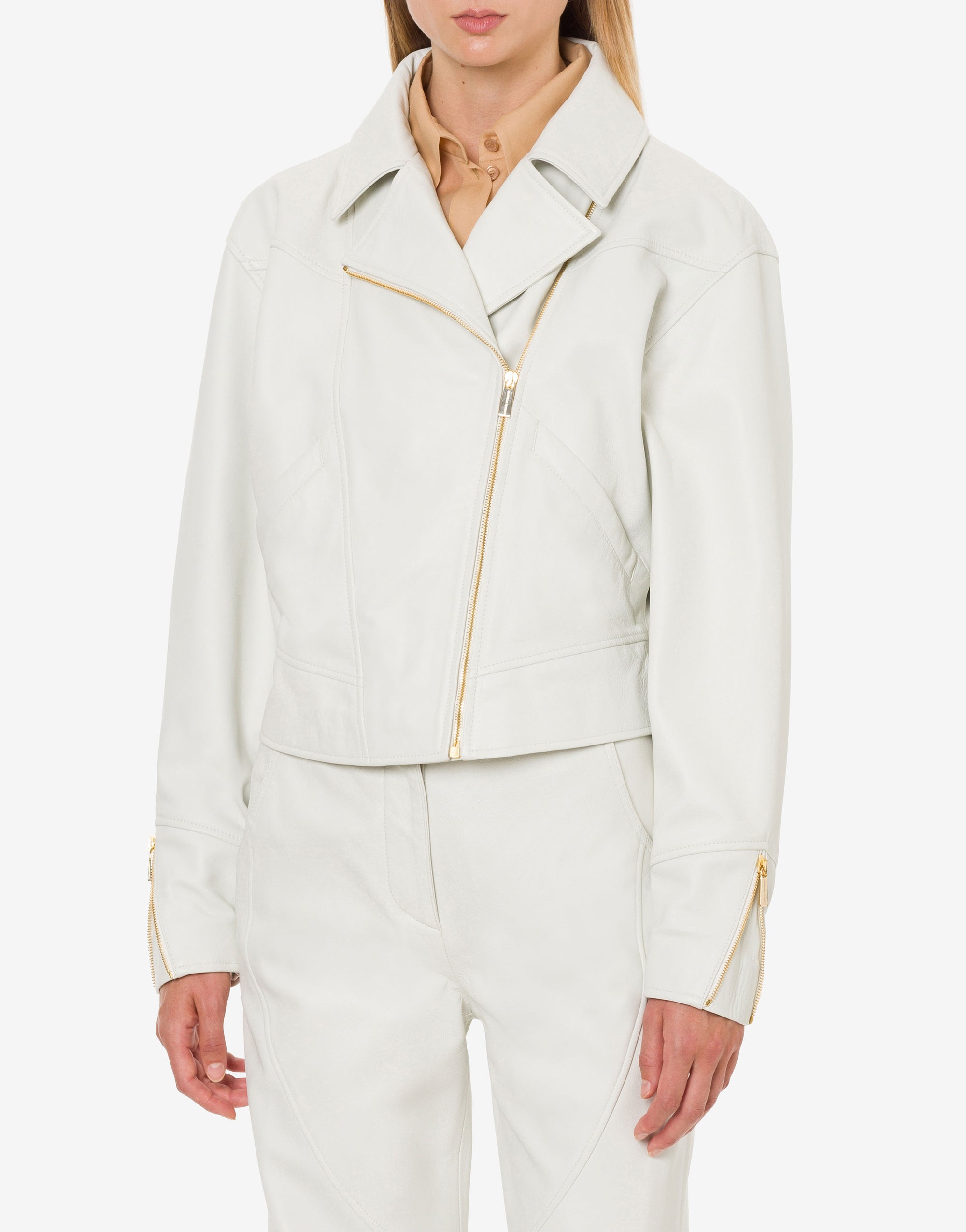 Veste de motard en daim - Beige