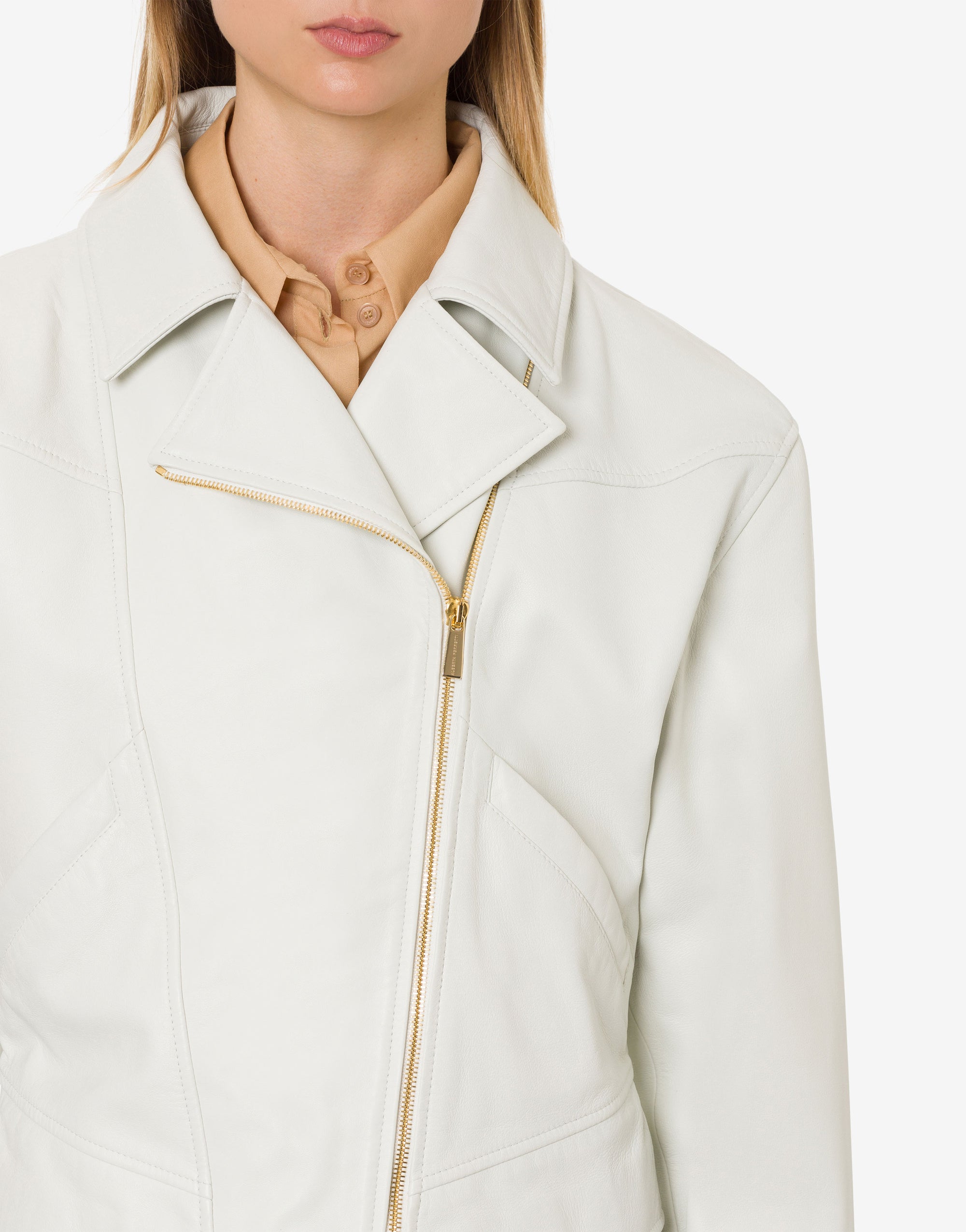 Veste de motard en daim - Beige