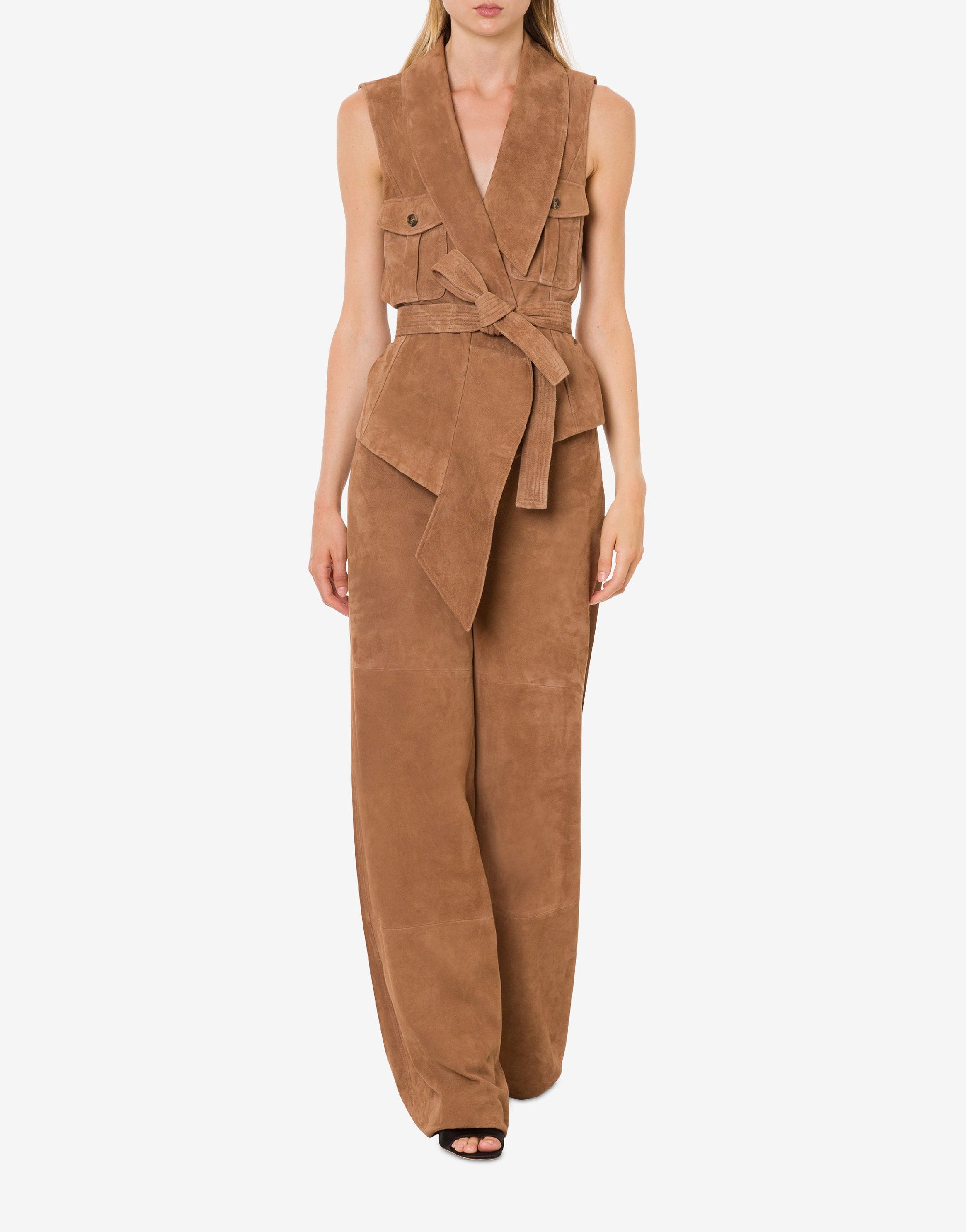 Wide-leg suede trousers - Beige