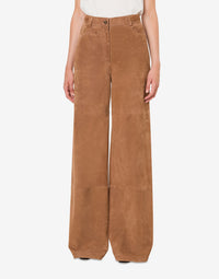 Wide-leg suede trousers - Beige