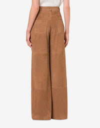 Wide-leg suede trousers - Beige