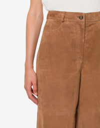 Wide-leg suede trousers - Beige