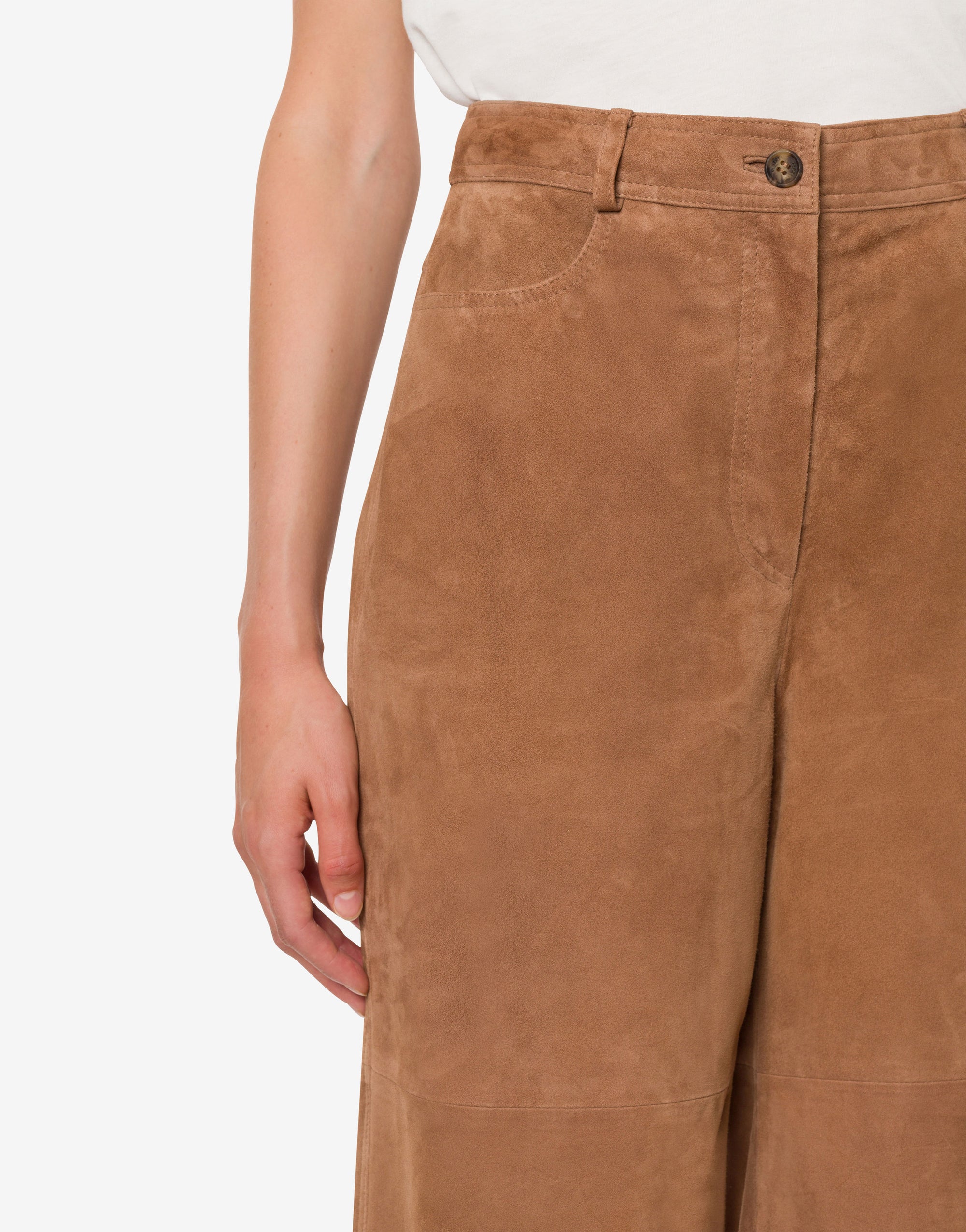 Wide-leg suede trousers - Beige