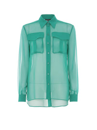 Chemise en mousseline de soie à poches - Green