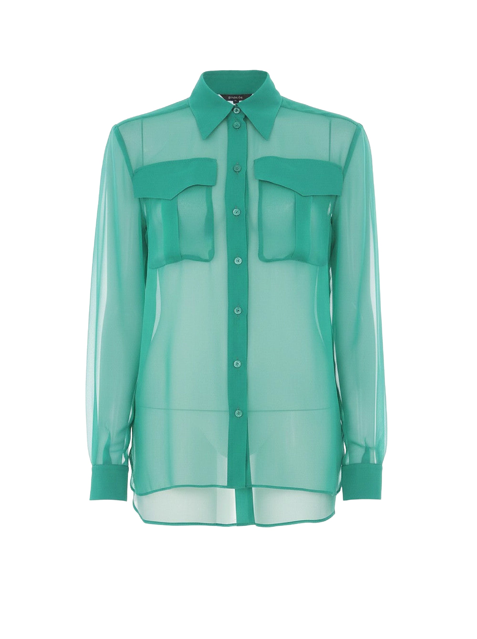 Chemise en mousseline de soie à poches - Green