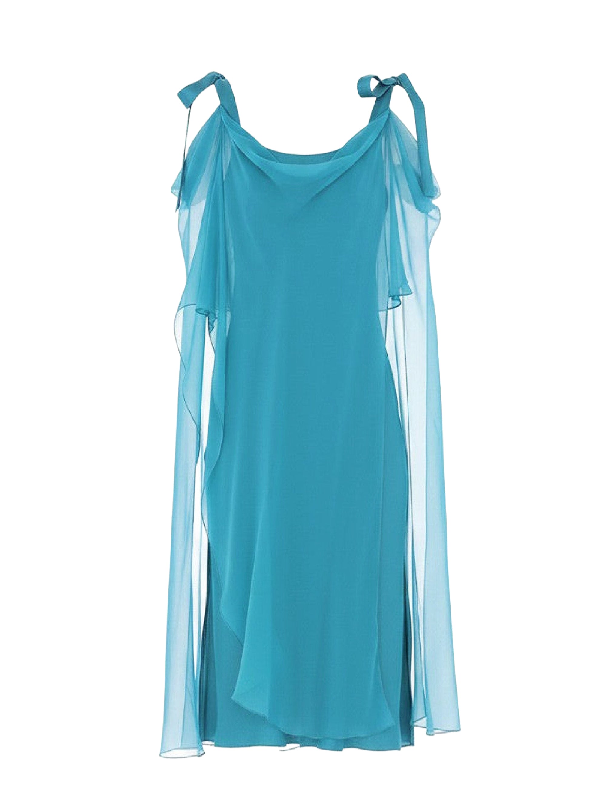 Robe longue en soie à drapé fluide - Green & Light Blue