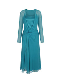 Robe midi en soie - Green & Light Blue