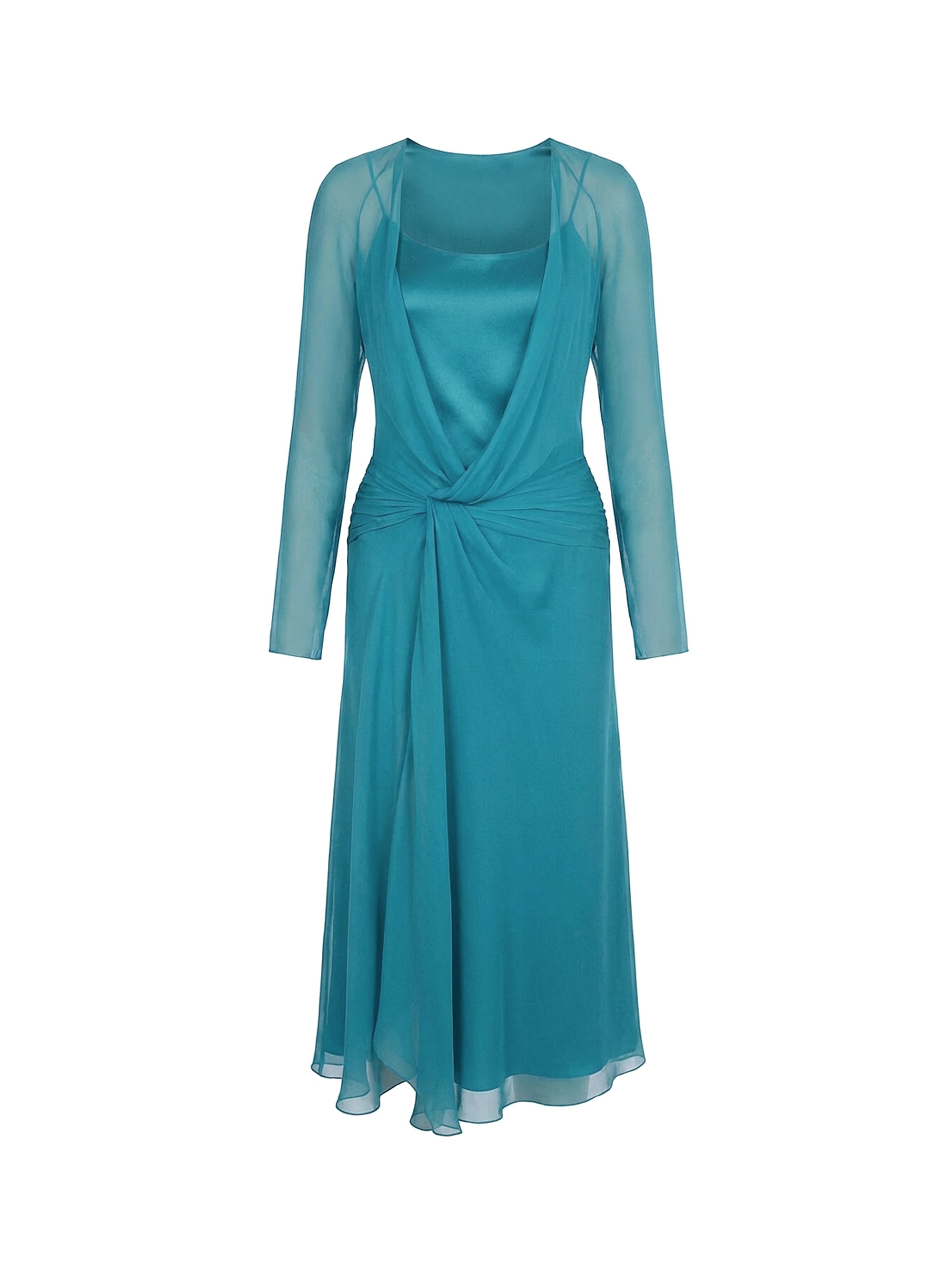 Robe midi en soie - Green & Light Blue