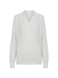 Pull plissé à col v - White