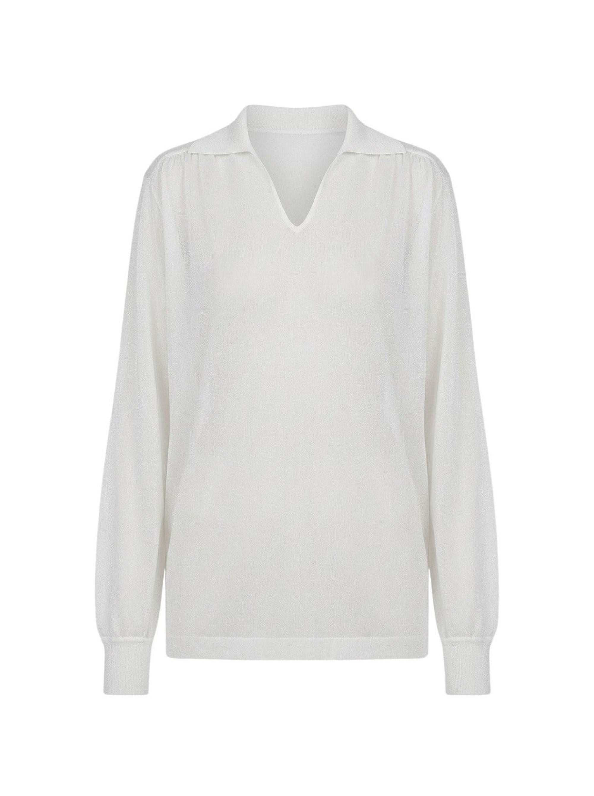 Pull plissé à col v - White