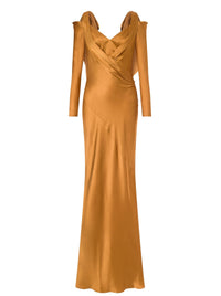 Robe longue courte en satin avec noeuds - Brown & Yellow