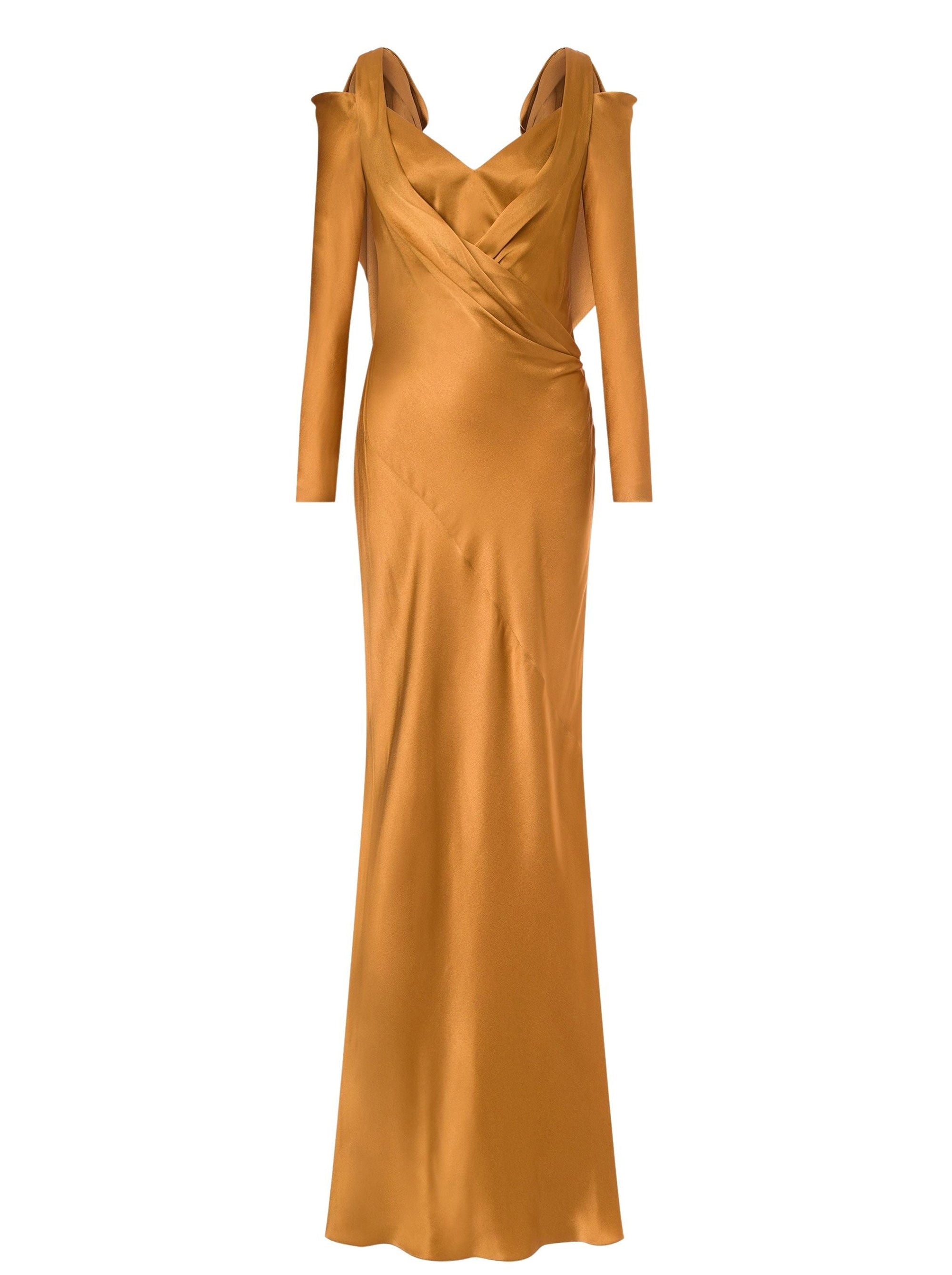 Robe longue courte en satin avec noeuds - Brown & Yellow