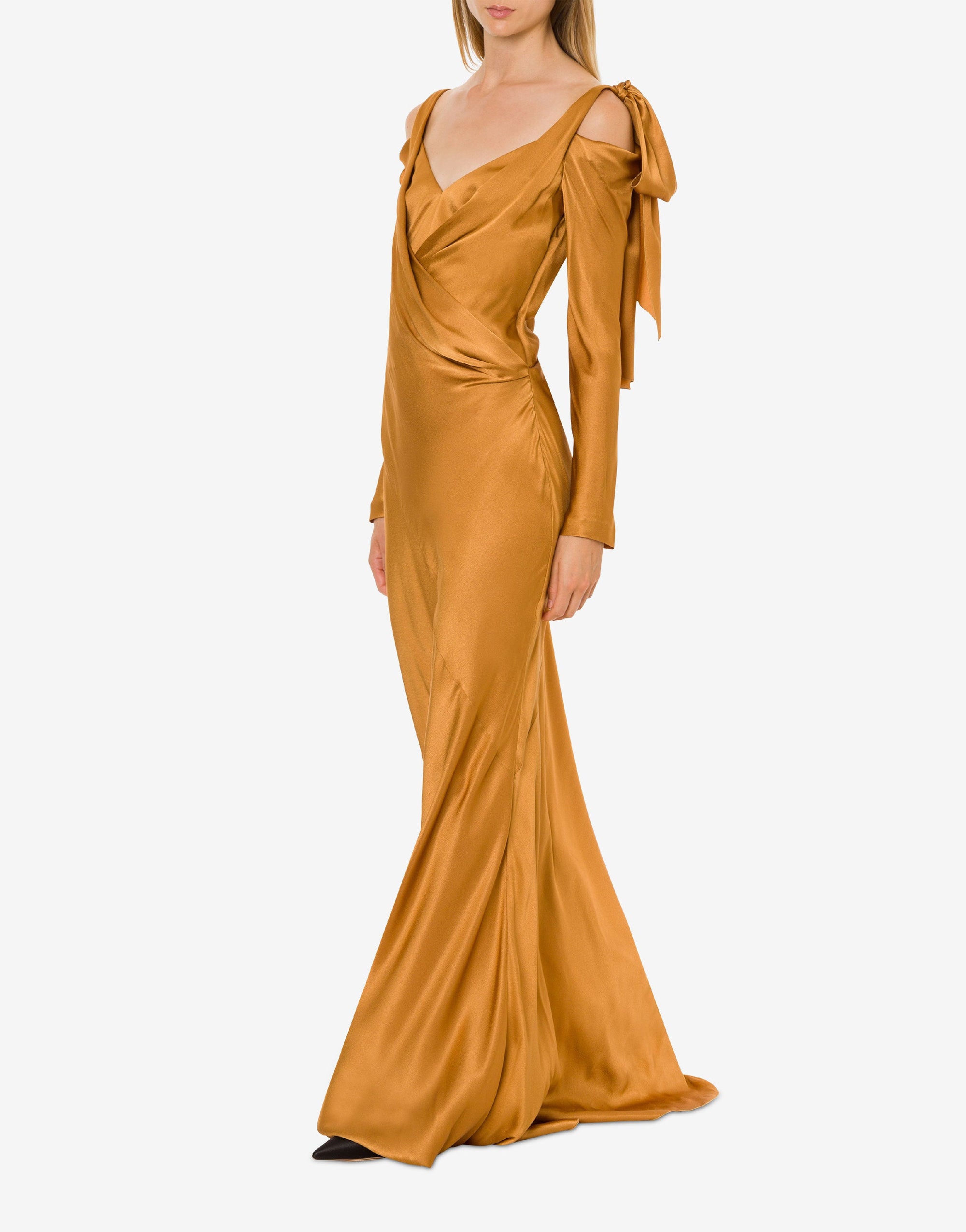 Robe longue courte en satin avec noeuds - Brown & Yellow