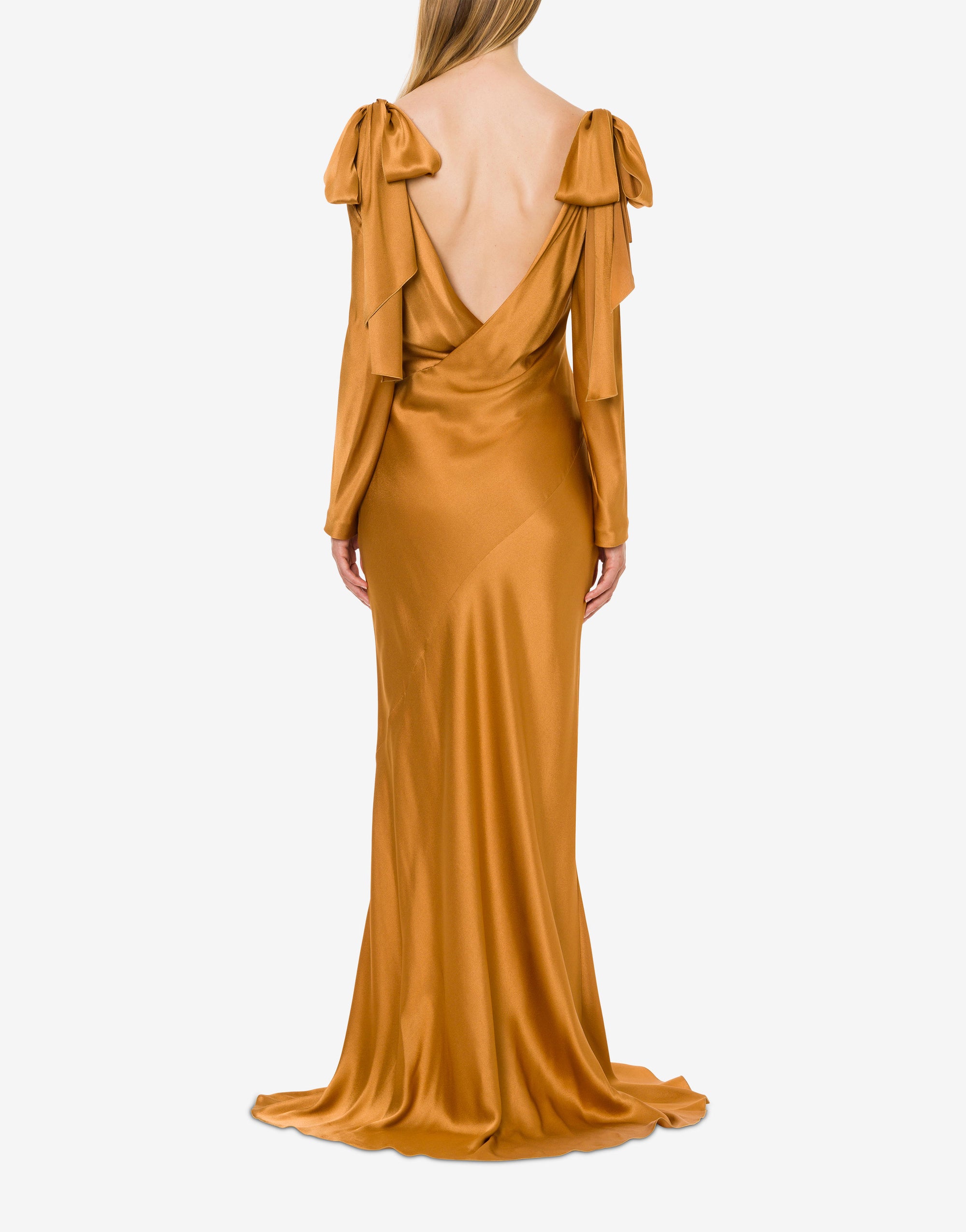Robe longue courte en satin avec noeuds - Brown & Yellow