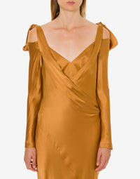 Robe longue courte en satin avec noeuds - Brown & Yellow
