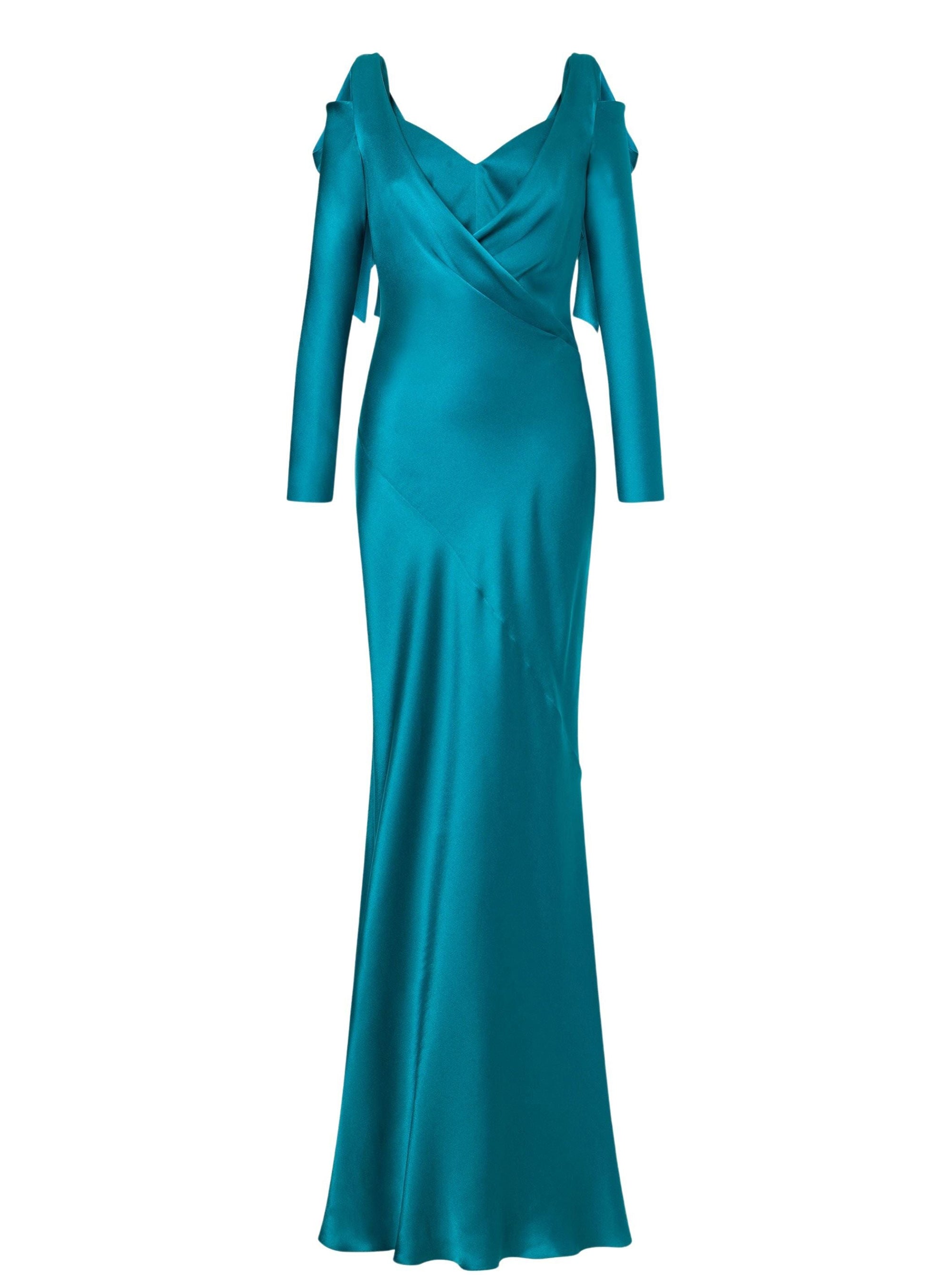 Robe longue courte en satin avec noeuds - Green & Light Blue