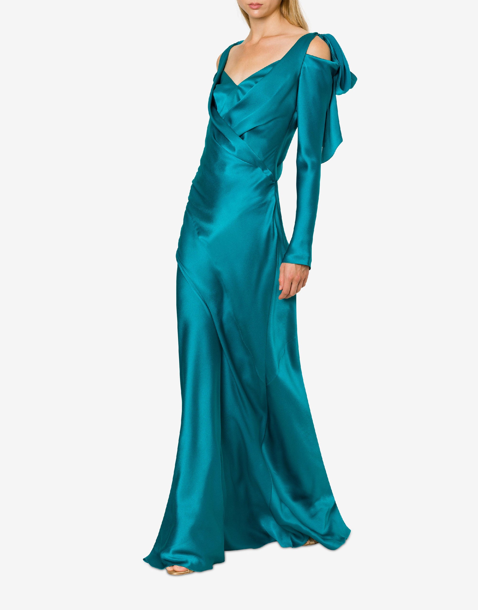 Robe longue courte en satin avec noeuds - Green & Light Blue