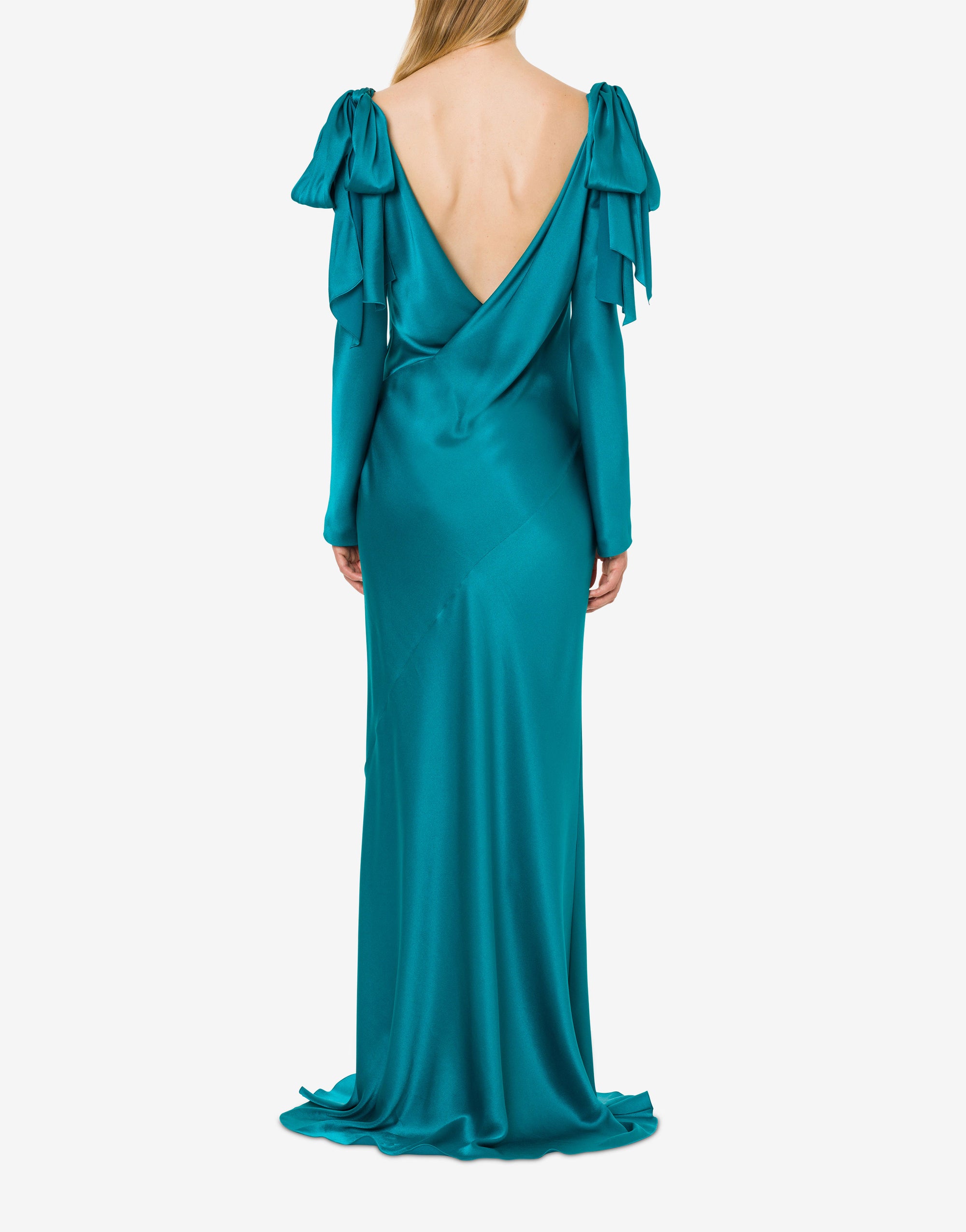 Robe longue courte en satin avec noeuds - Green & Light Blue