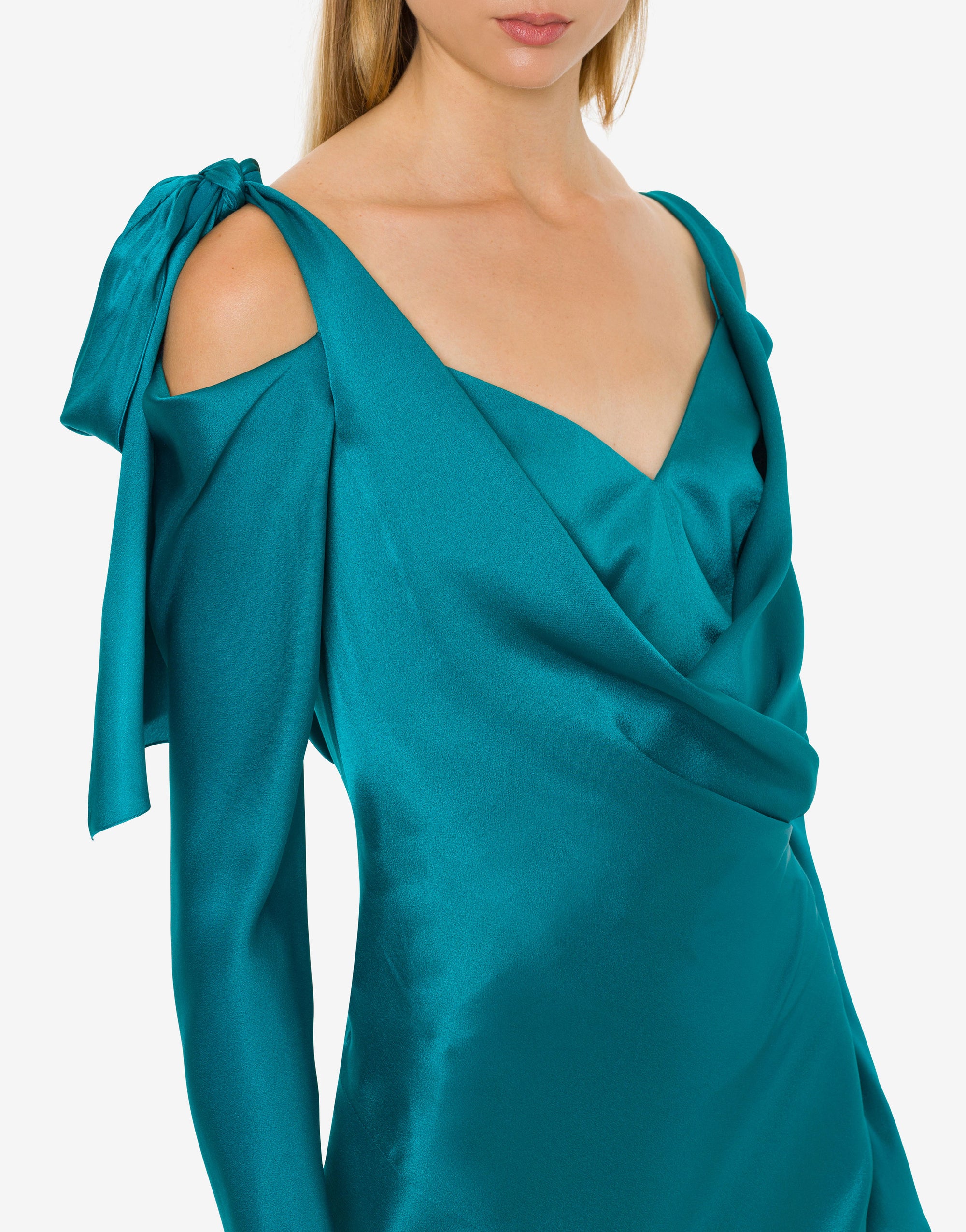 Robe longue courte en satin avec noeuds - Green & Light Blue