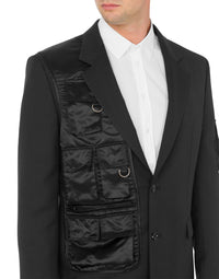 Veste simple boutonnage en laine Prince of Wales - Grey