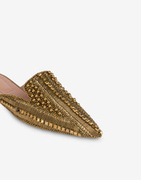 Mules Mia en satin avec broderie perles et strass - Fantasy Brown