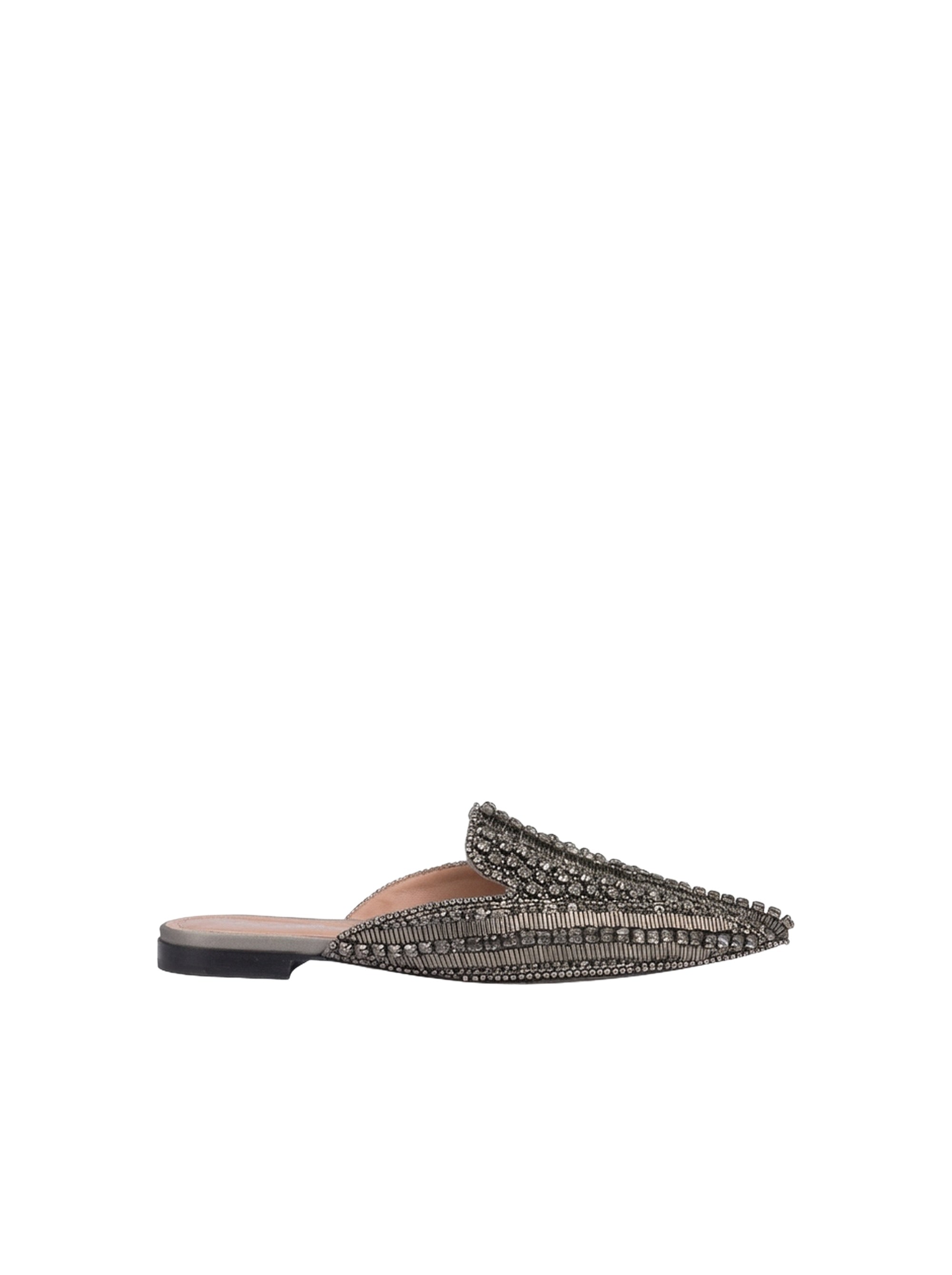 Mules Mia en satin avec broderie perles et strass - Grey