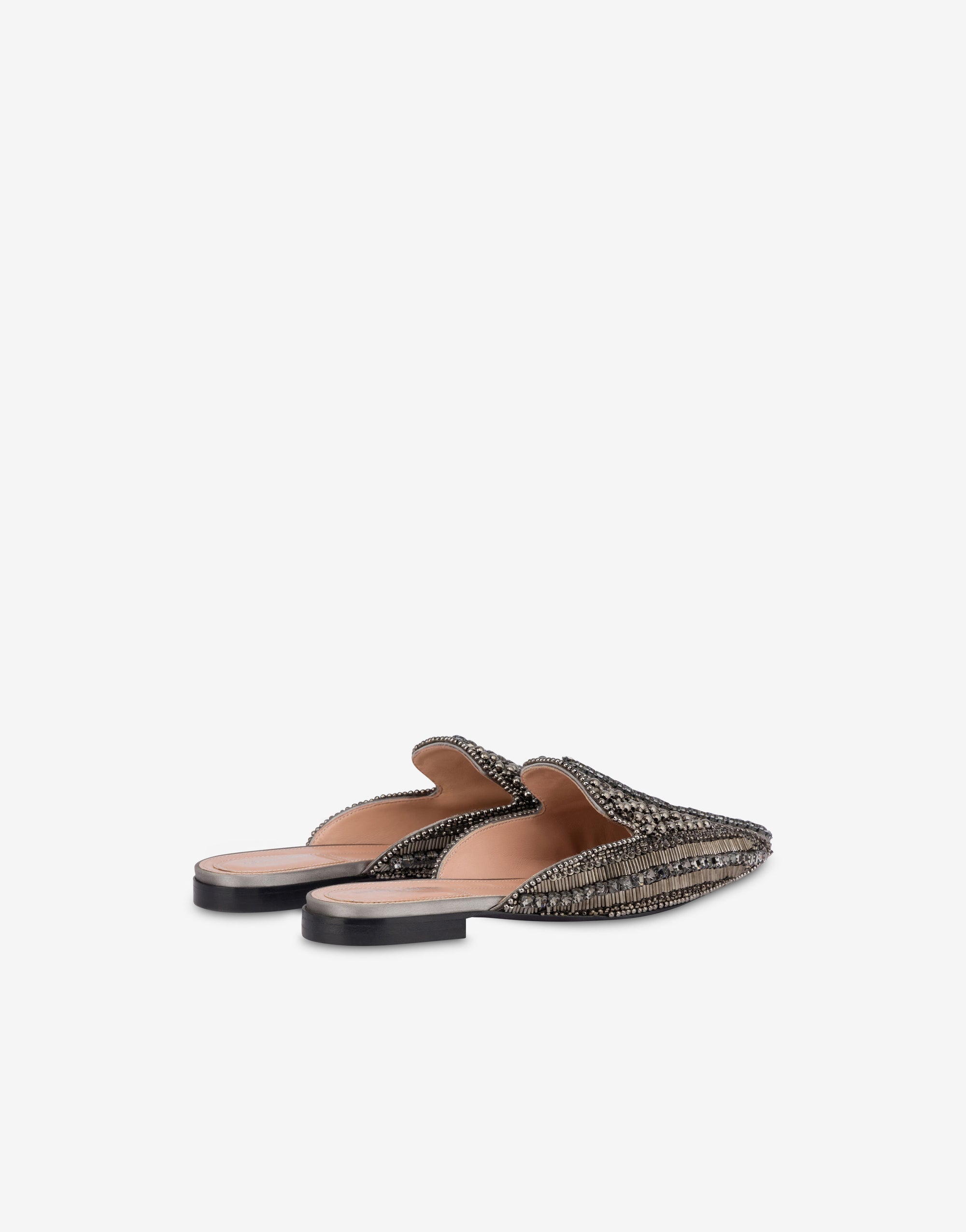 Mules Mia en satin avec broderie perles et strass - Grey