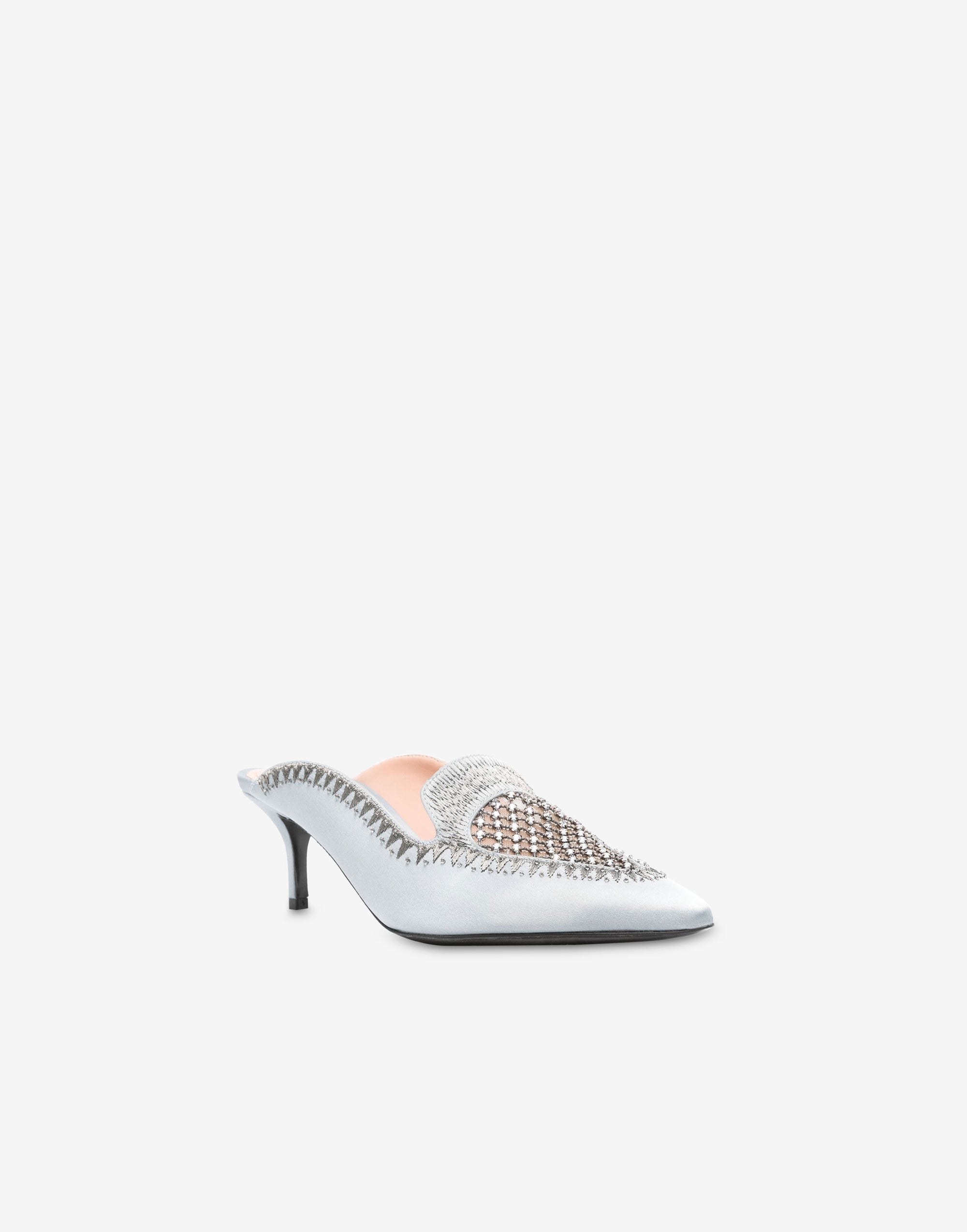 Sabots en satin avec broderie strass - Fantasy Light Blue