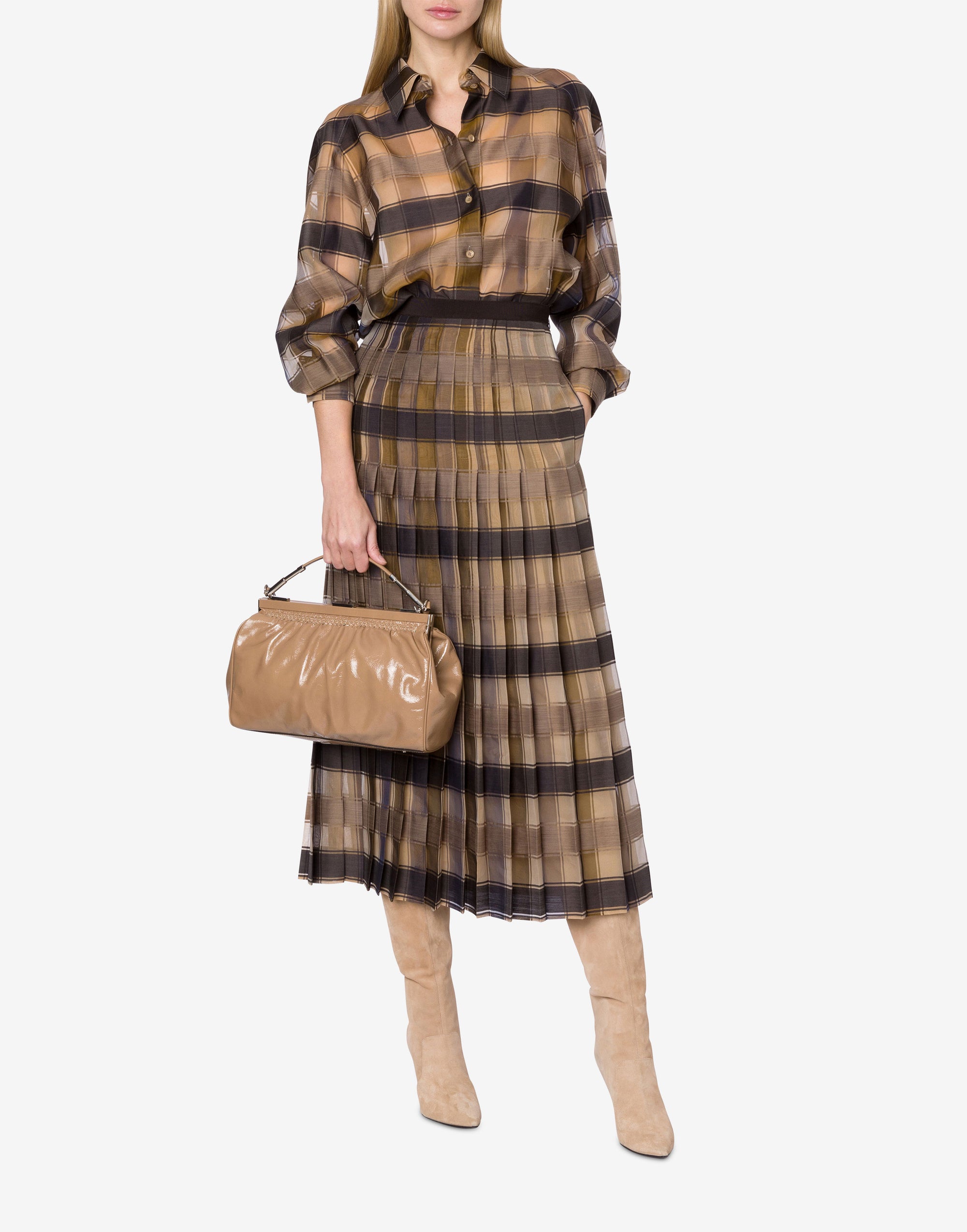 Sac à bandoulière en cuir brillant - Beige