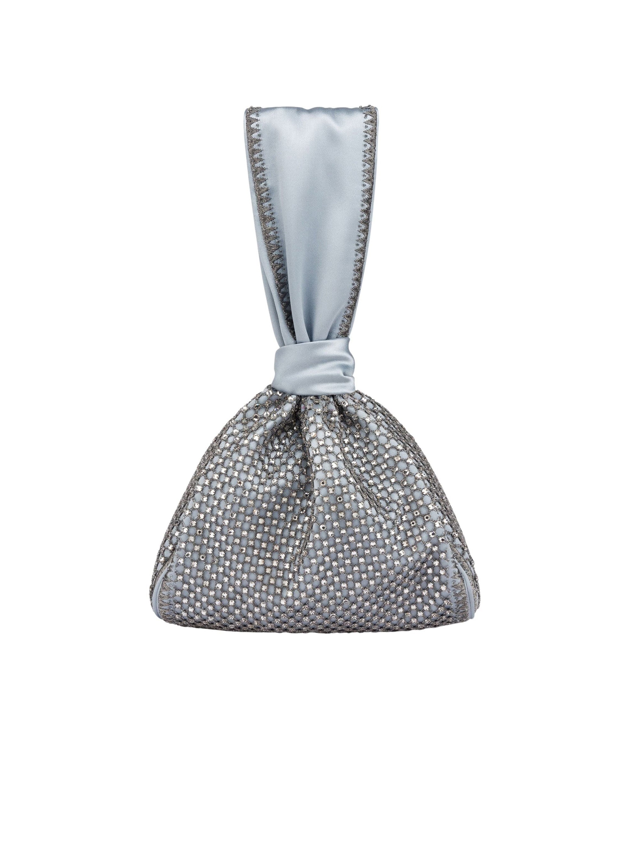Sac seau en satin avec broderie en strass - Fantasy Light Blue