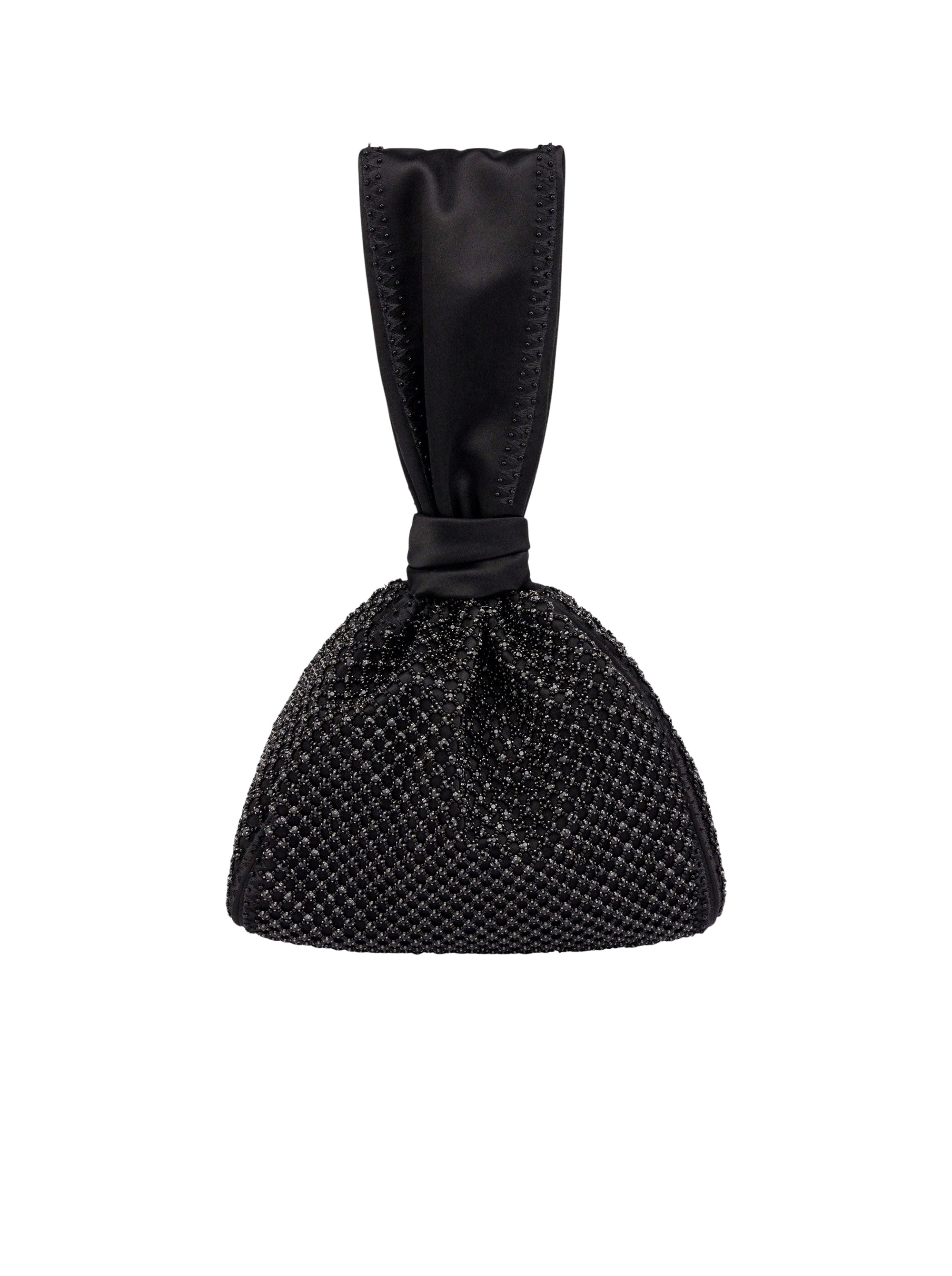 Satin bucket bag with rhinestone embroidery - Dark Grey