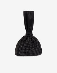 Satin bucket bag with rhinestone embroidery - Dark Grey