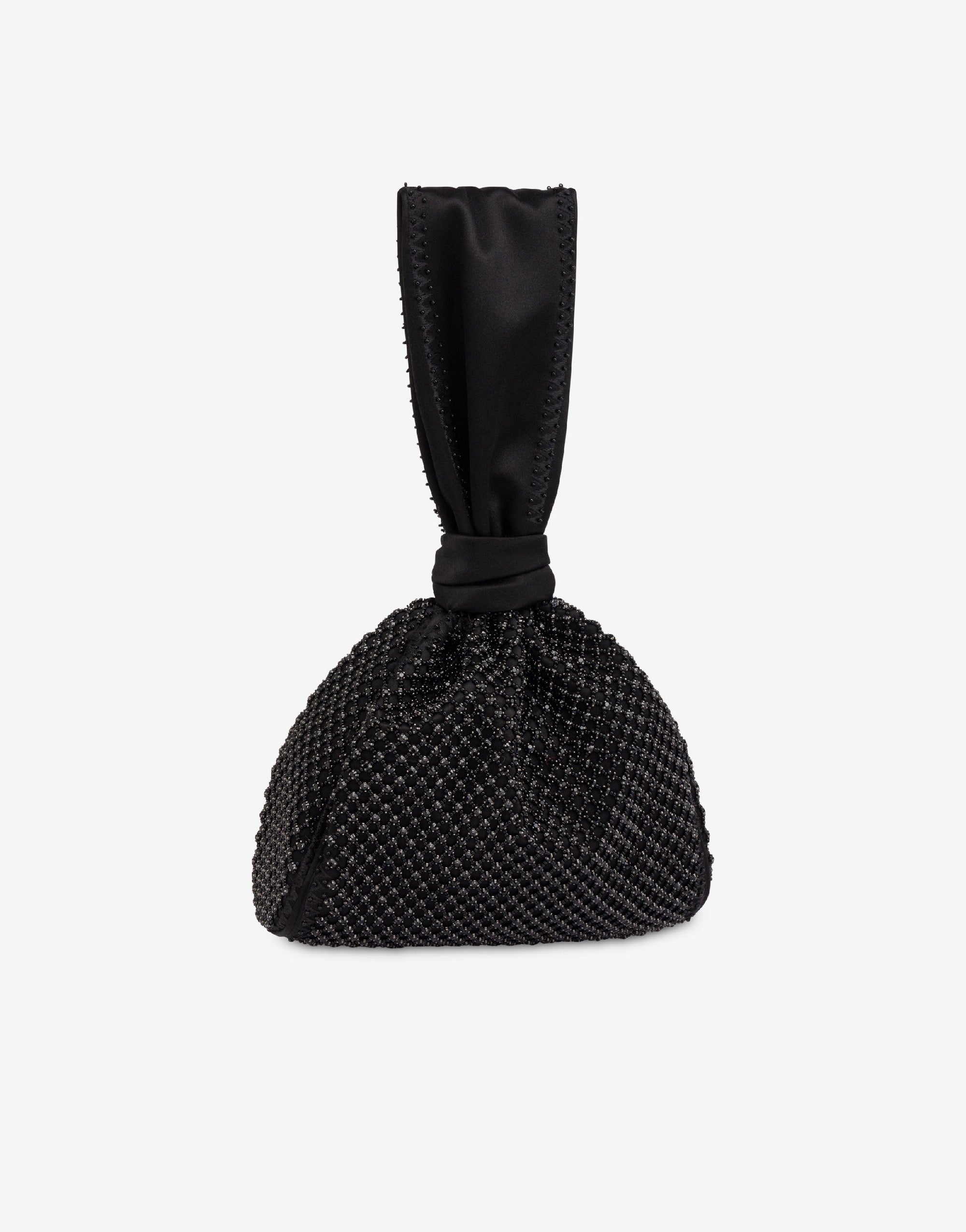 Satin bucket bag with rhinestone embroidery - Dark Grey