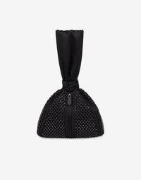 Satin bucket bag with rhinestone embroidery - Dark Grey