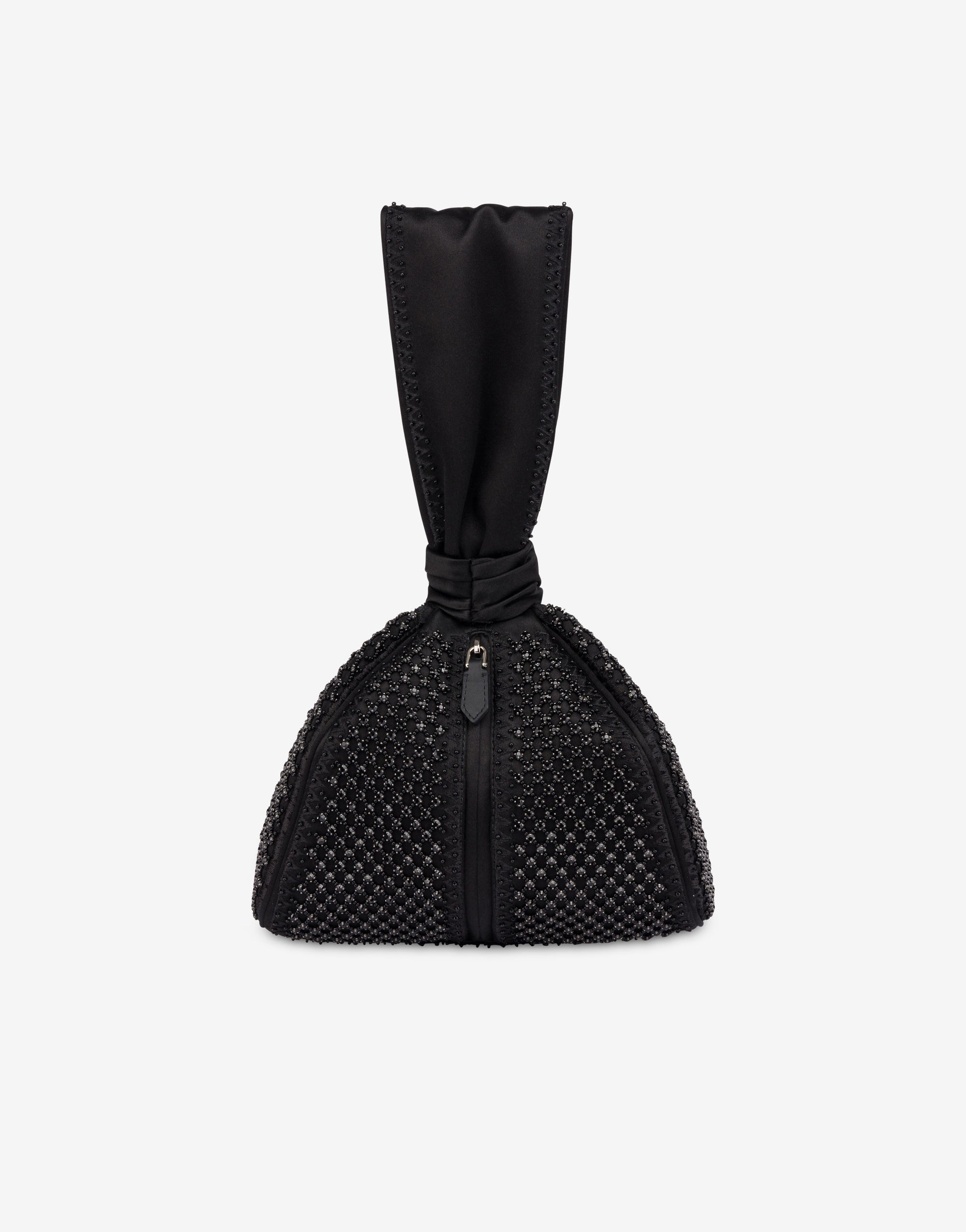 Satin bucket bag with rhinestone embroidery - Dark Grey