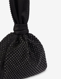Satin bucket bag with rhinestone embroidery - Dark Grey