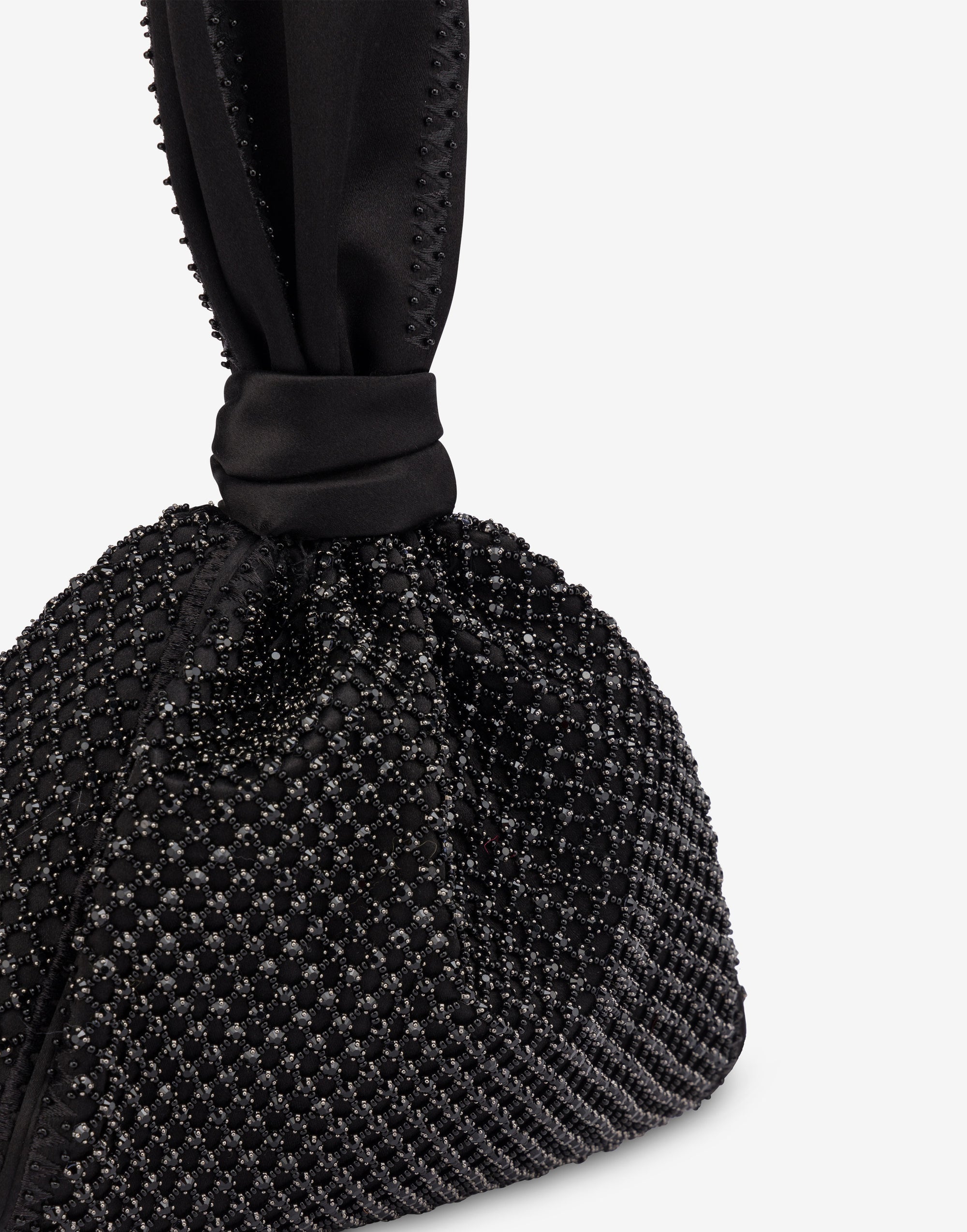 Satin bucket bag with rhinestone embroidery - Dark Grey