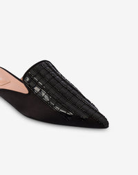 Mules Mia en satin avec broderie effet rayé - Dark Grey