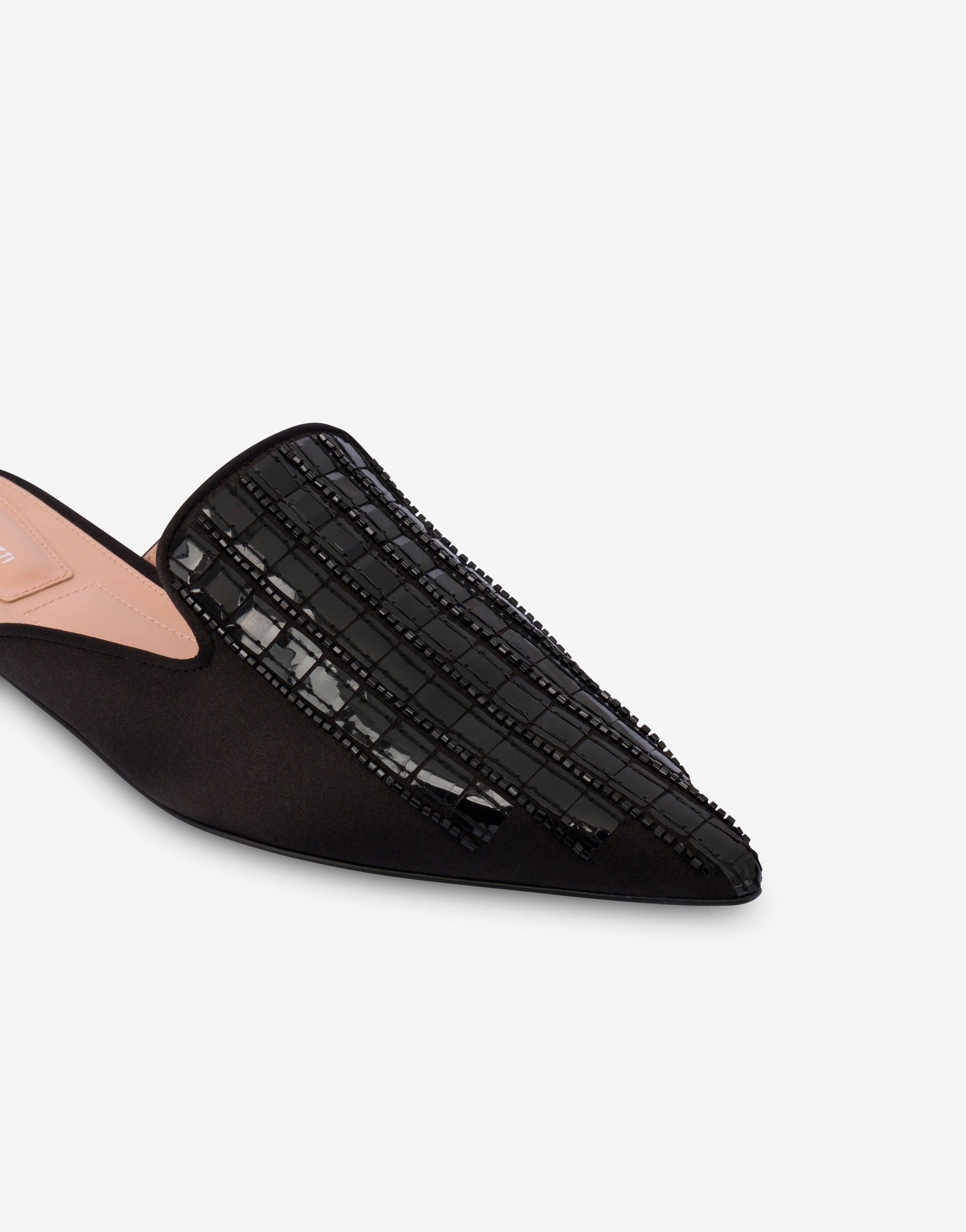 Mules Mia en satin avec broderie effet rayé - Dark Grey