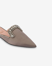 Mules Mia en satin avec broderie effet bijou - Dark Grey