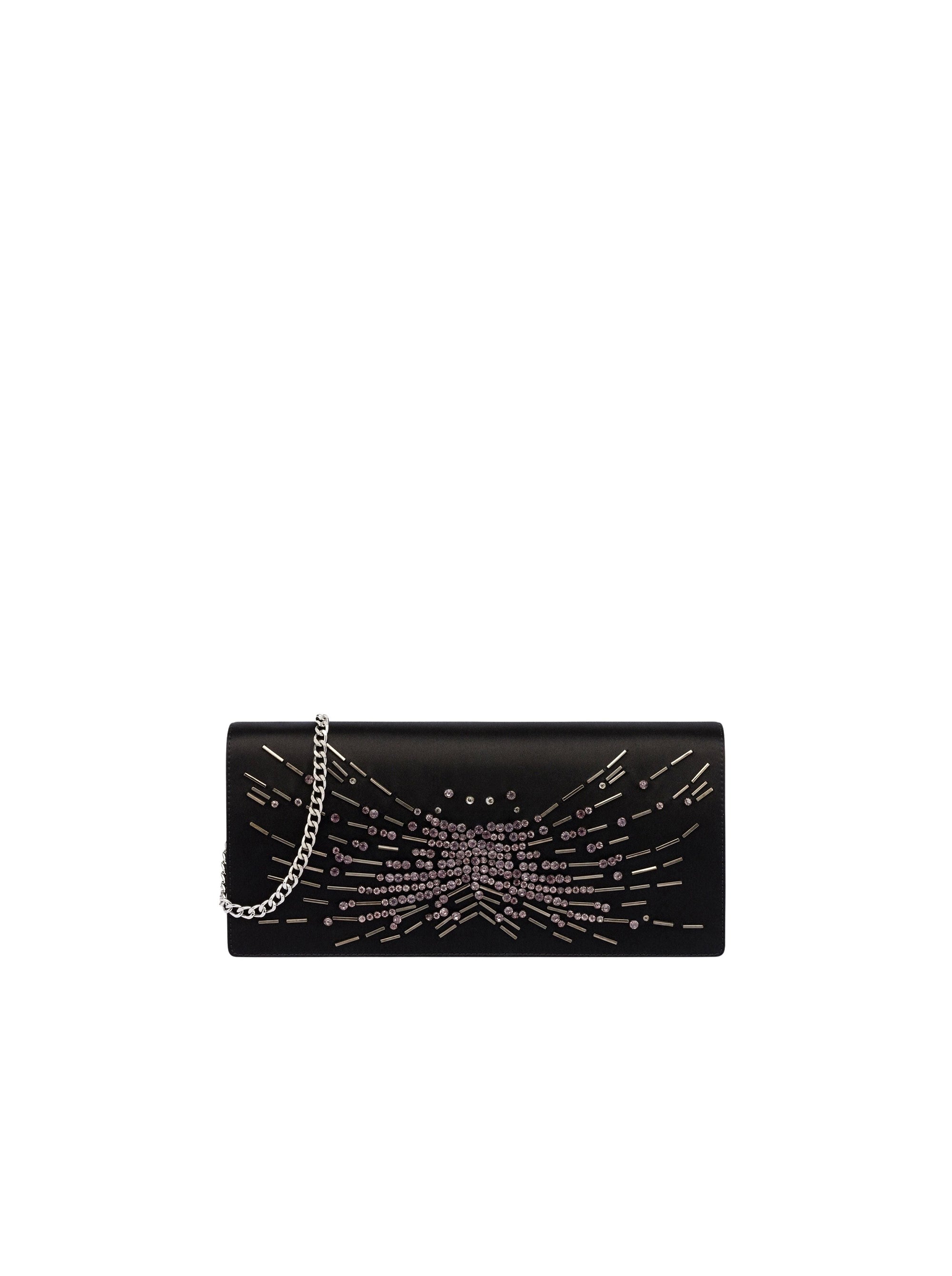 Pochette en satin avec broderie perles et strass - Dark Grey
