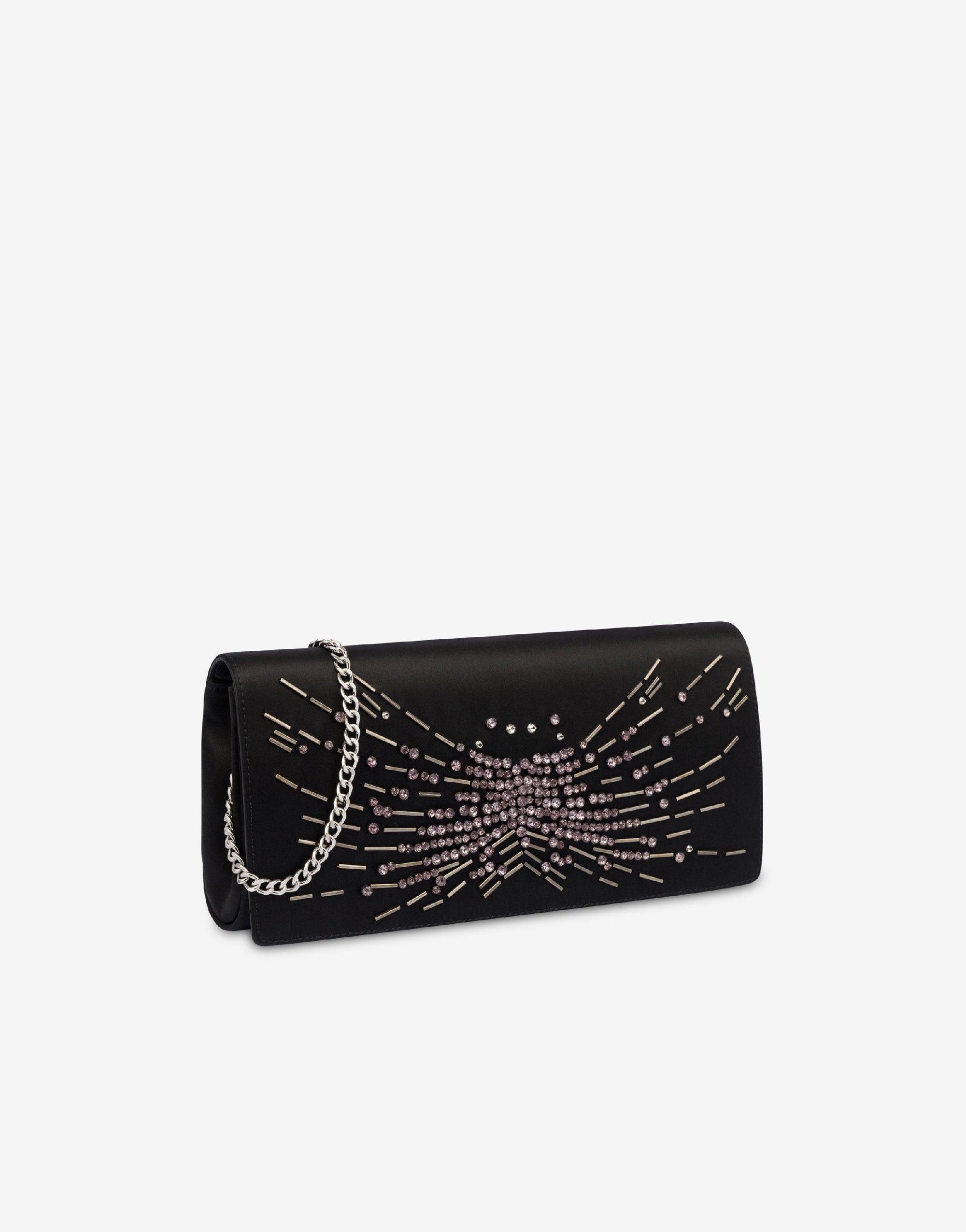Pochette en satin avec broderie perles et strass - Dark Grey