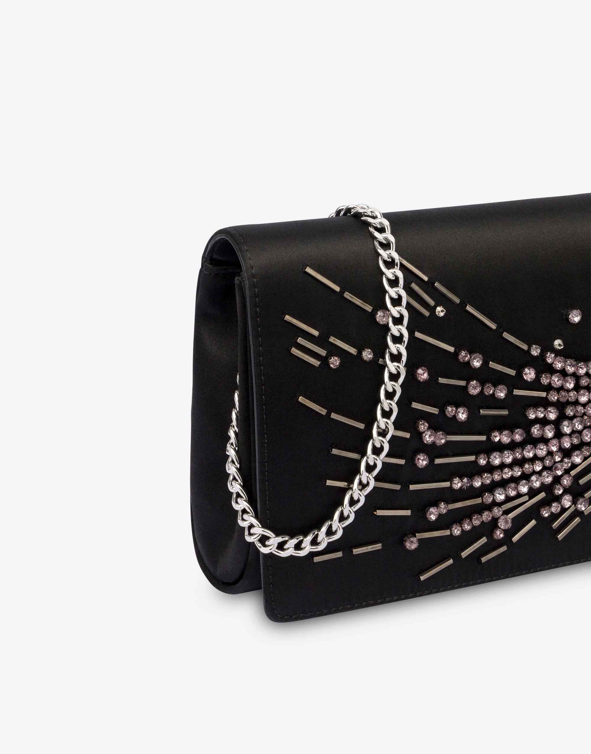 Pochette en satin avec broderie perles et strass - Dark Grey