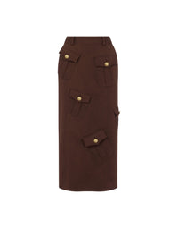 Jupe midi droite en gabardine de coton et laine - Brown
