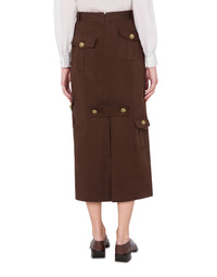 Jupe midi droite en gabardine de coton et laine - Brown