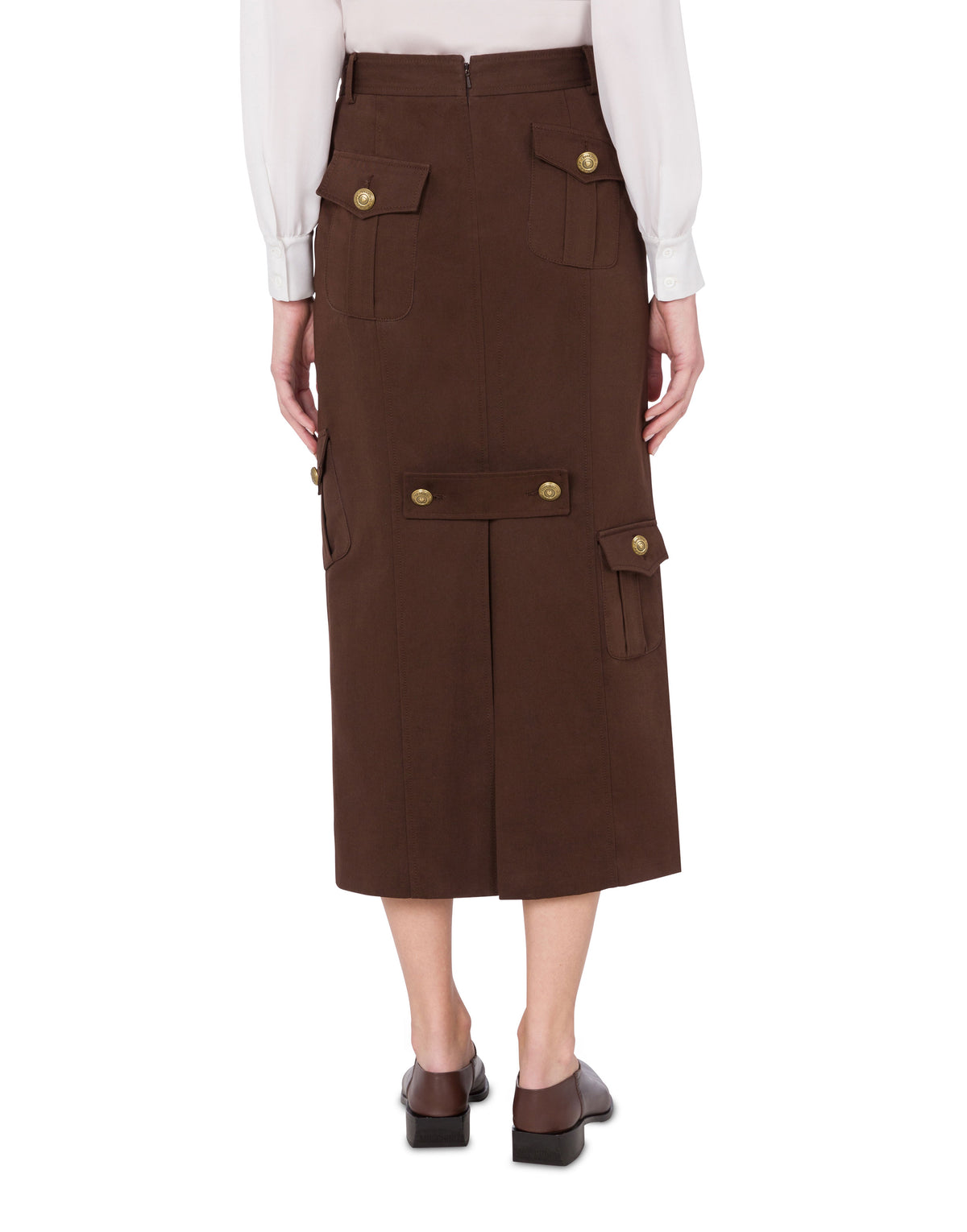 Jupe midi droite en gabardine de coton et laine - Brown