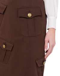 Jupe midi droite en gabardine de coton et laine - Brown