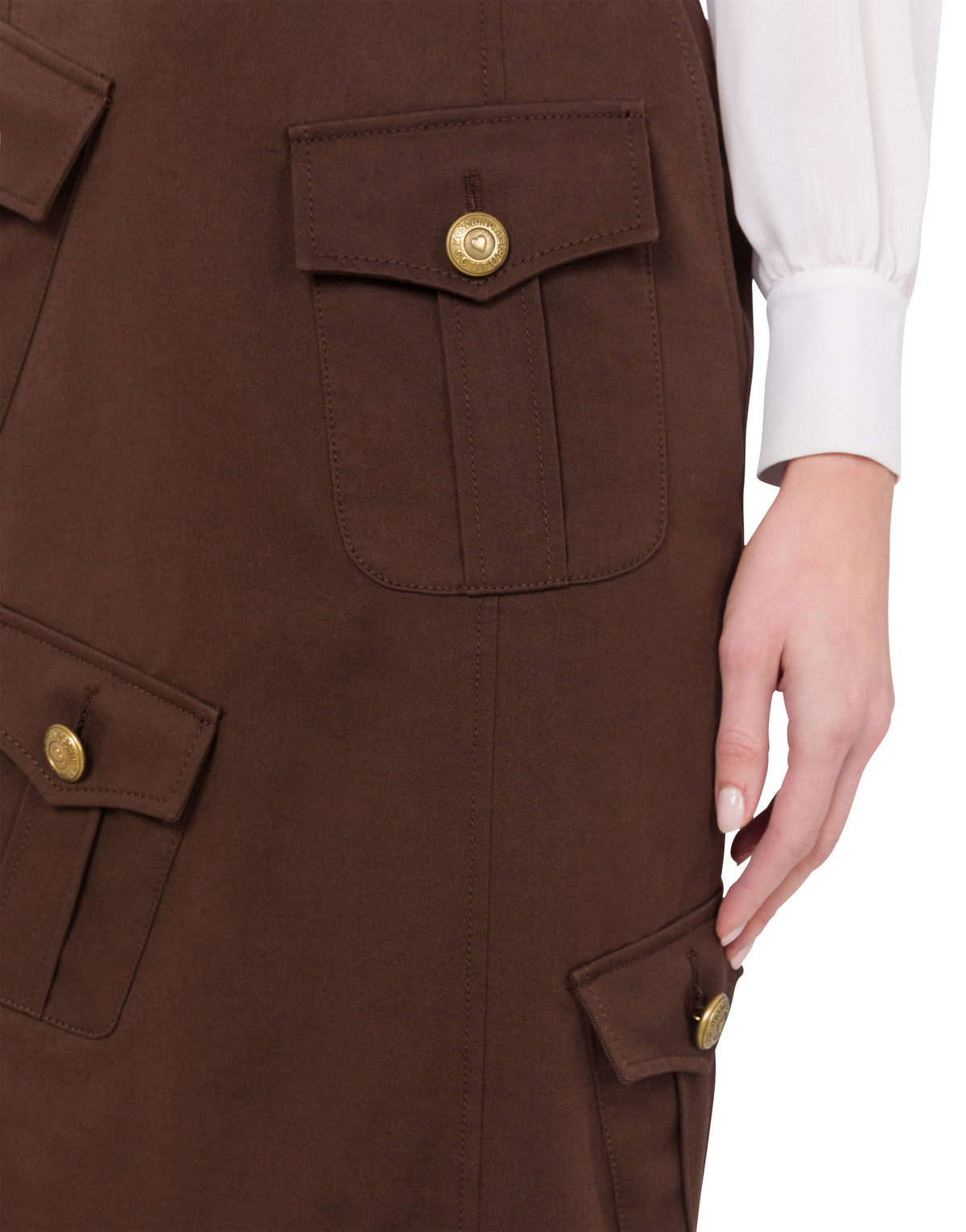 Jupe midi droite en gabardine de coton et laine - Brown